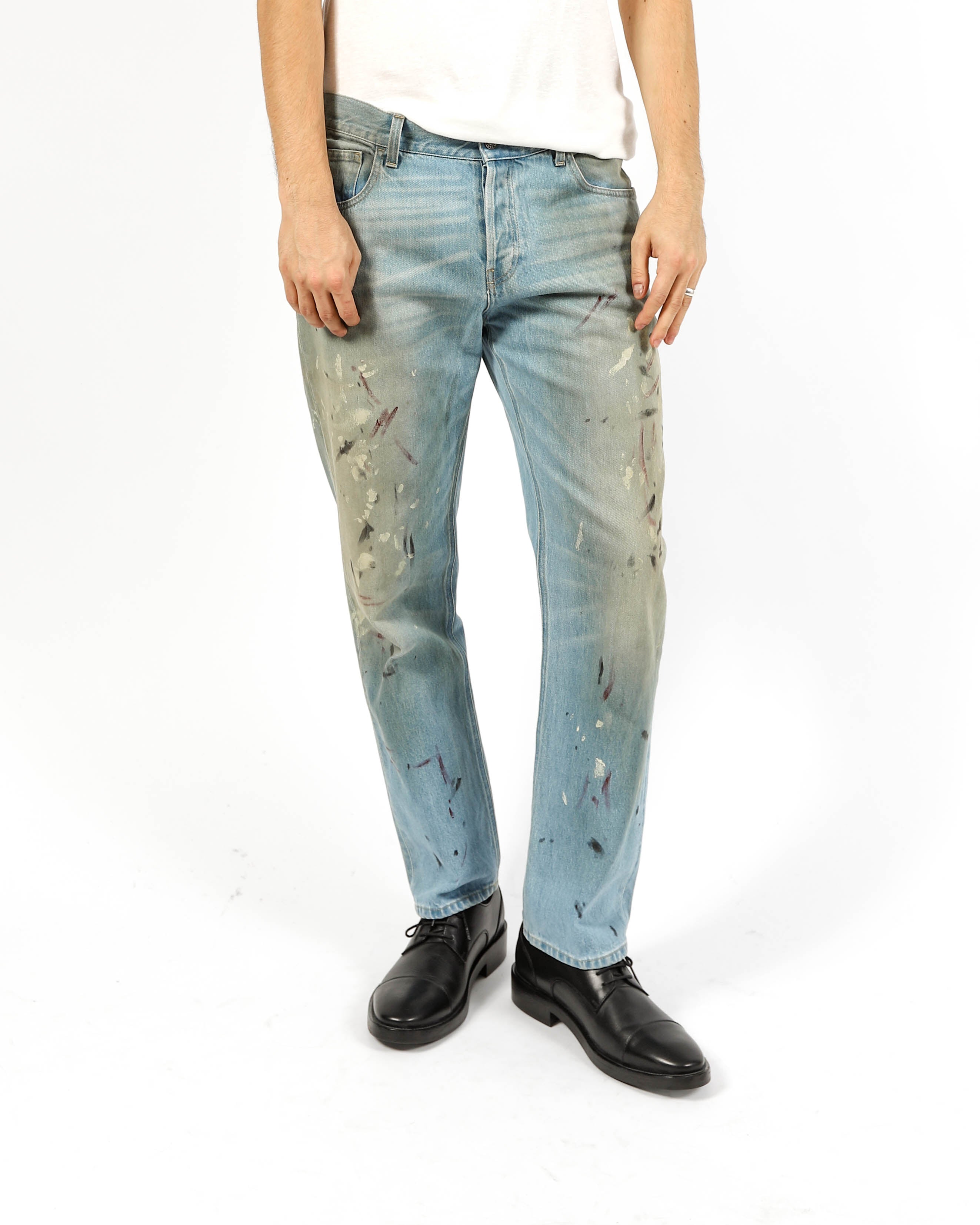 FW15 Relaxed Hand-Painted Jeans in Light Washed Denim