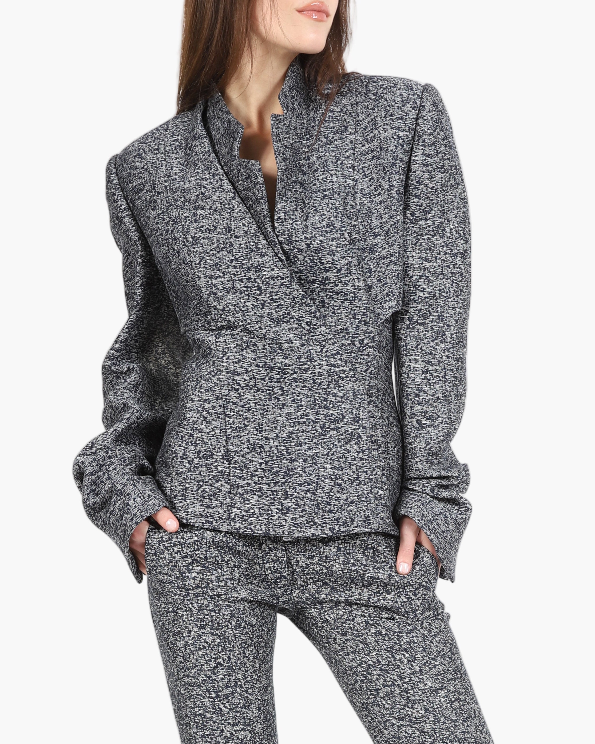 FW13 Tailored Blazer with Cut Outs in Blue and Ivory