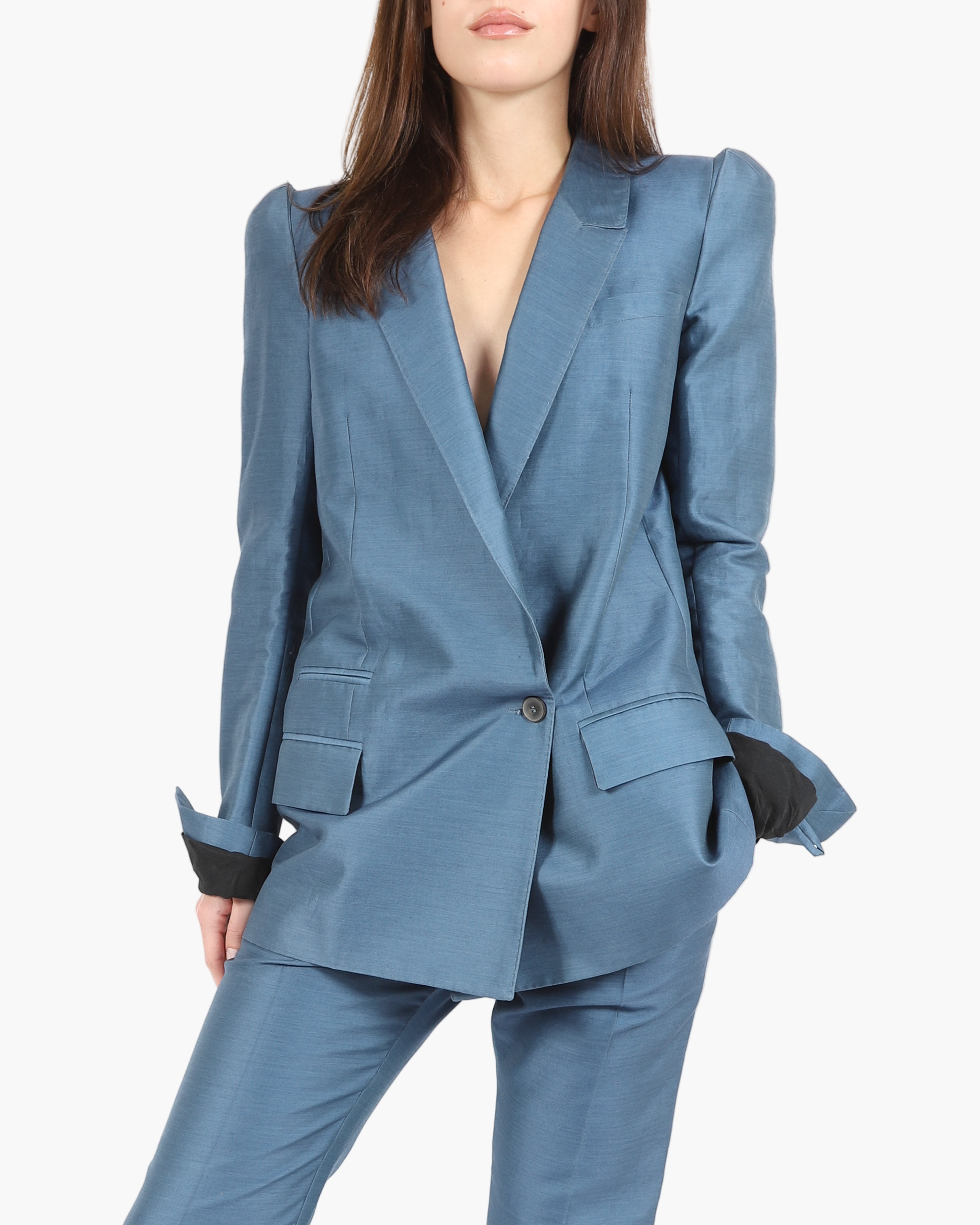 FW17 Oversized  3D Shoulder Blazer in Blue Cotton