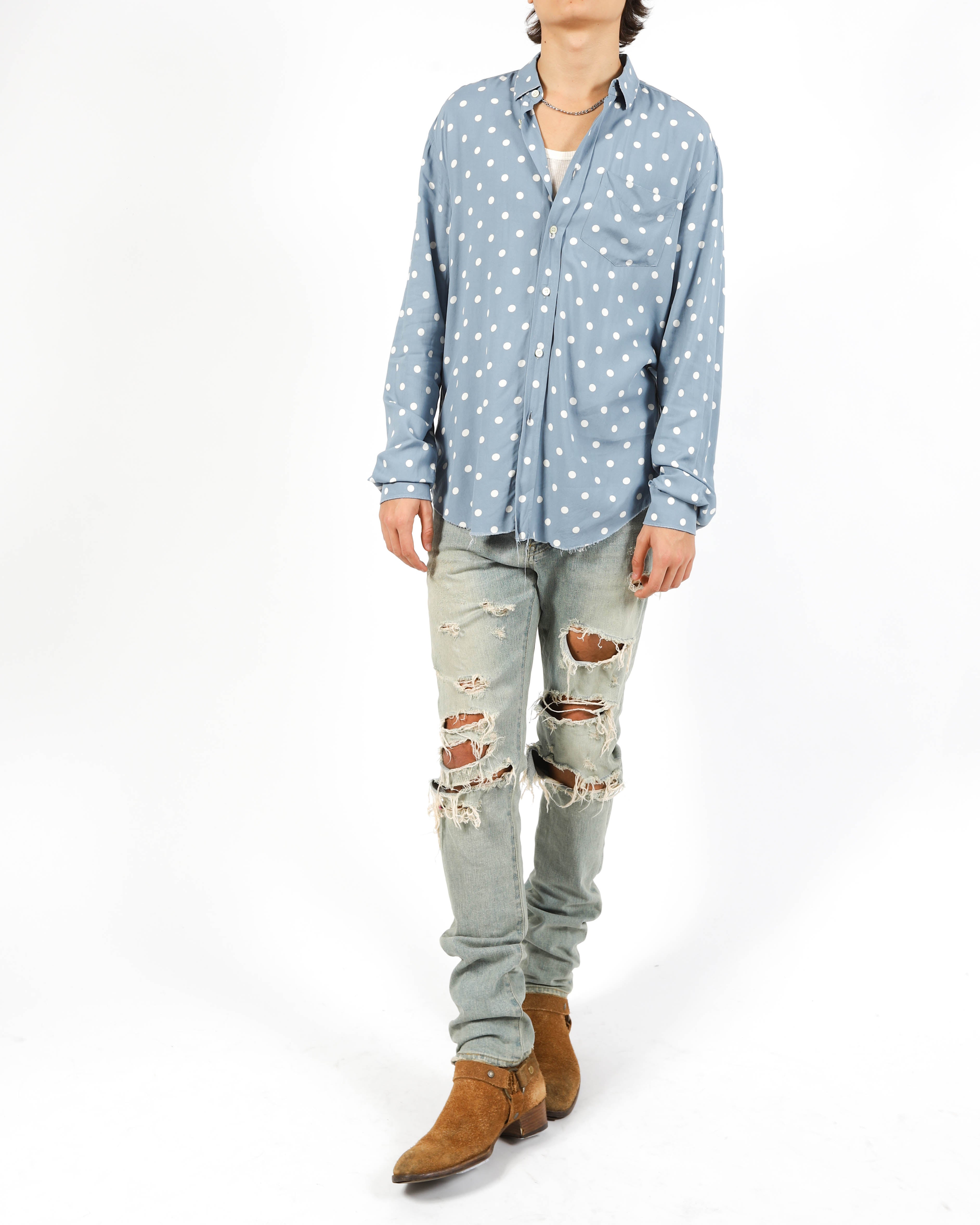 SS16 Raw Hemd Polka Dot in Light Blue Viscose