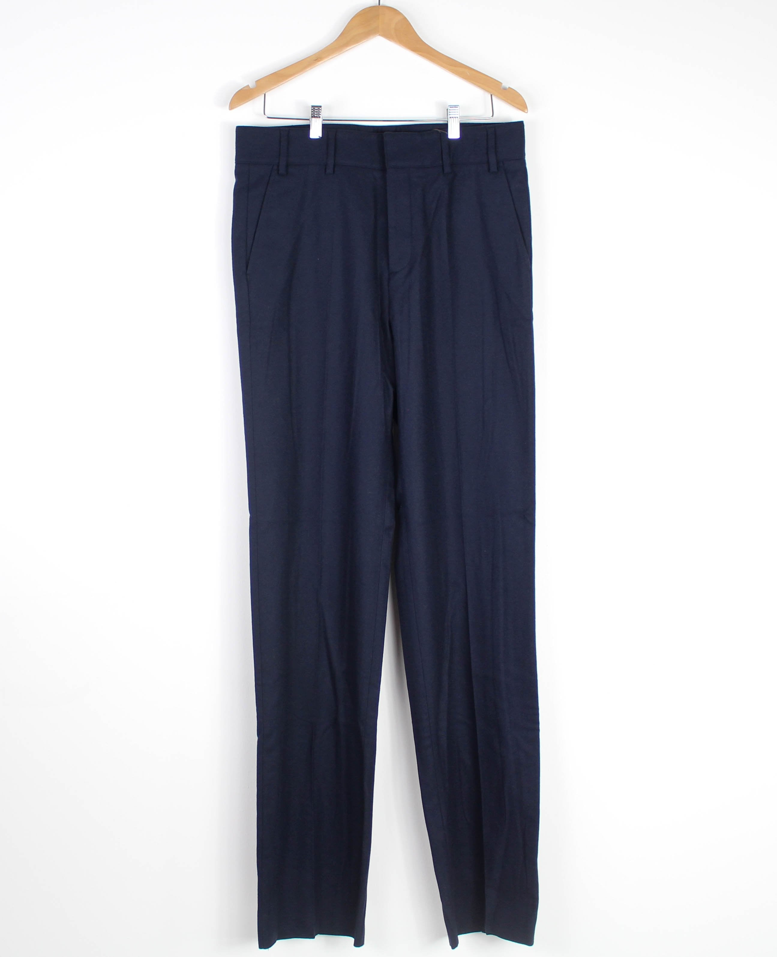 Navy Wool Pleated Trousers