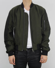 Load image into Gallery viewer, Green Satin Bomber Jacket