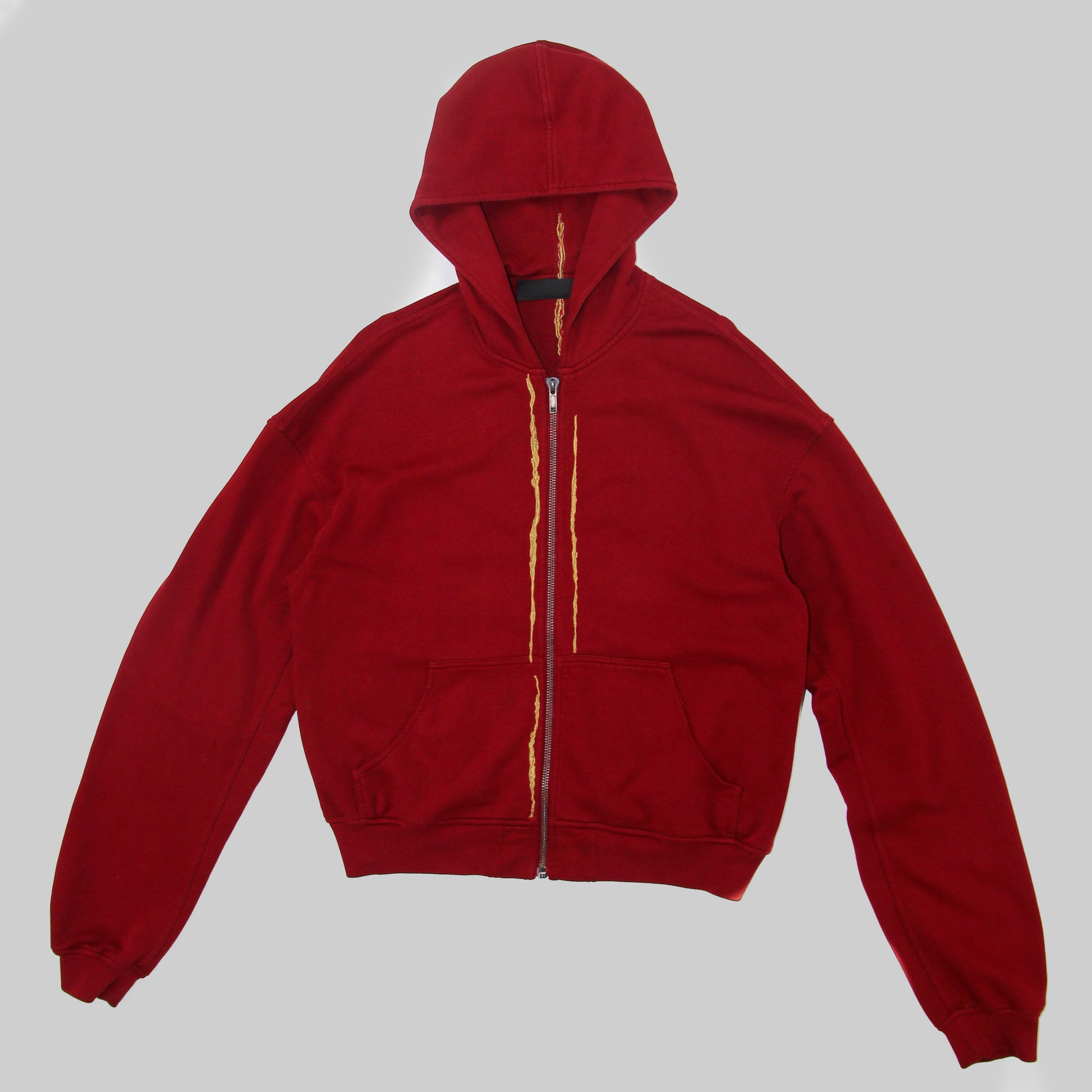 Red Embroidered Runway Zip-Hoodie