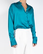 Load image into Gallery viewer, FW19 Dali Lagoon Blue Oversized Mandarin Silk Shirt