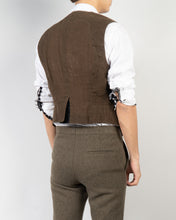 Load image into Gallery viewer, SS16 Brown Linen Waistcoat with Gold Jacquard Detail