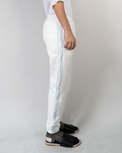 FW20 White Embroidered Side Striped Perth Sweatpants