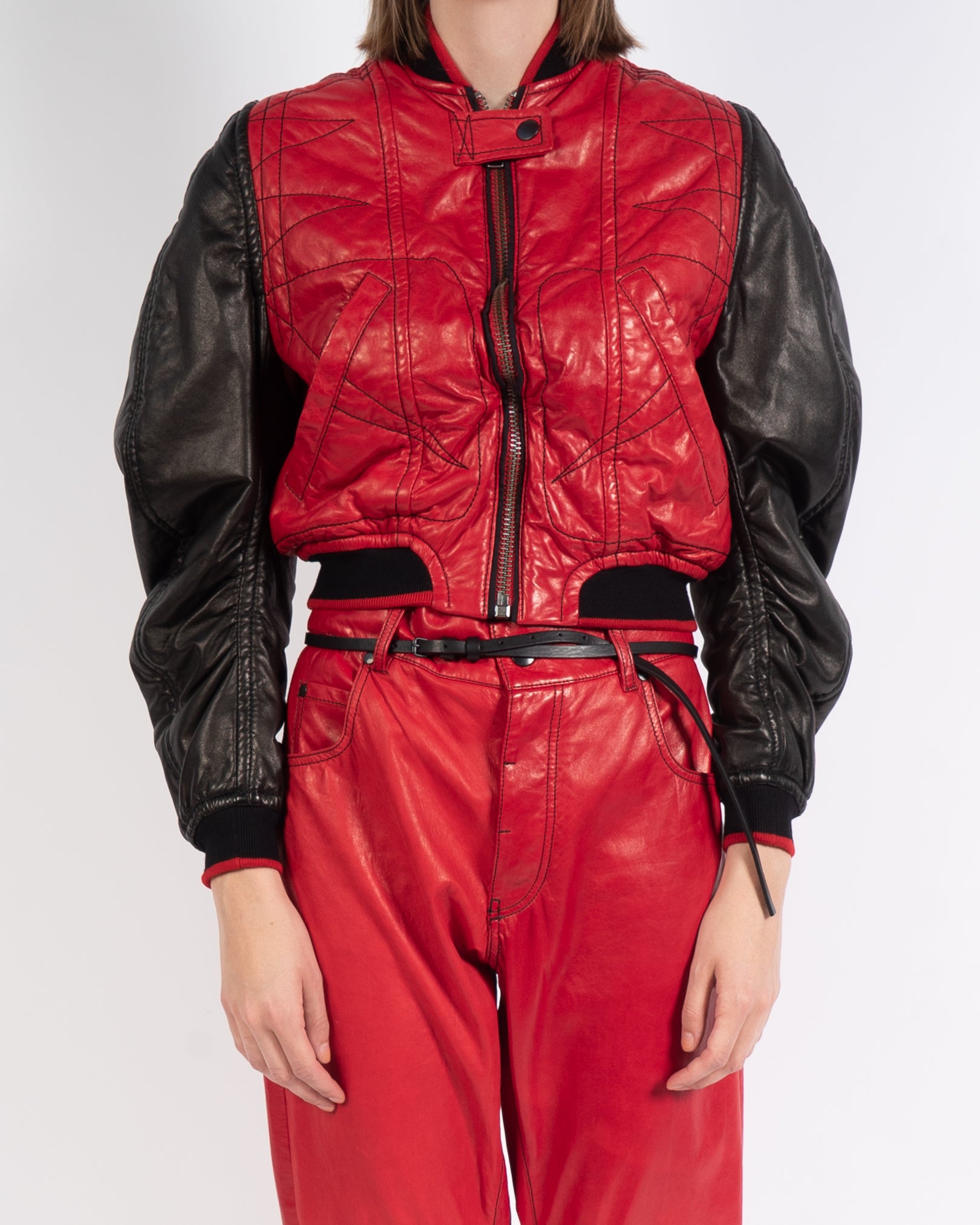 SS18 Red Leather Bomber Jacket