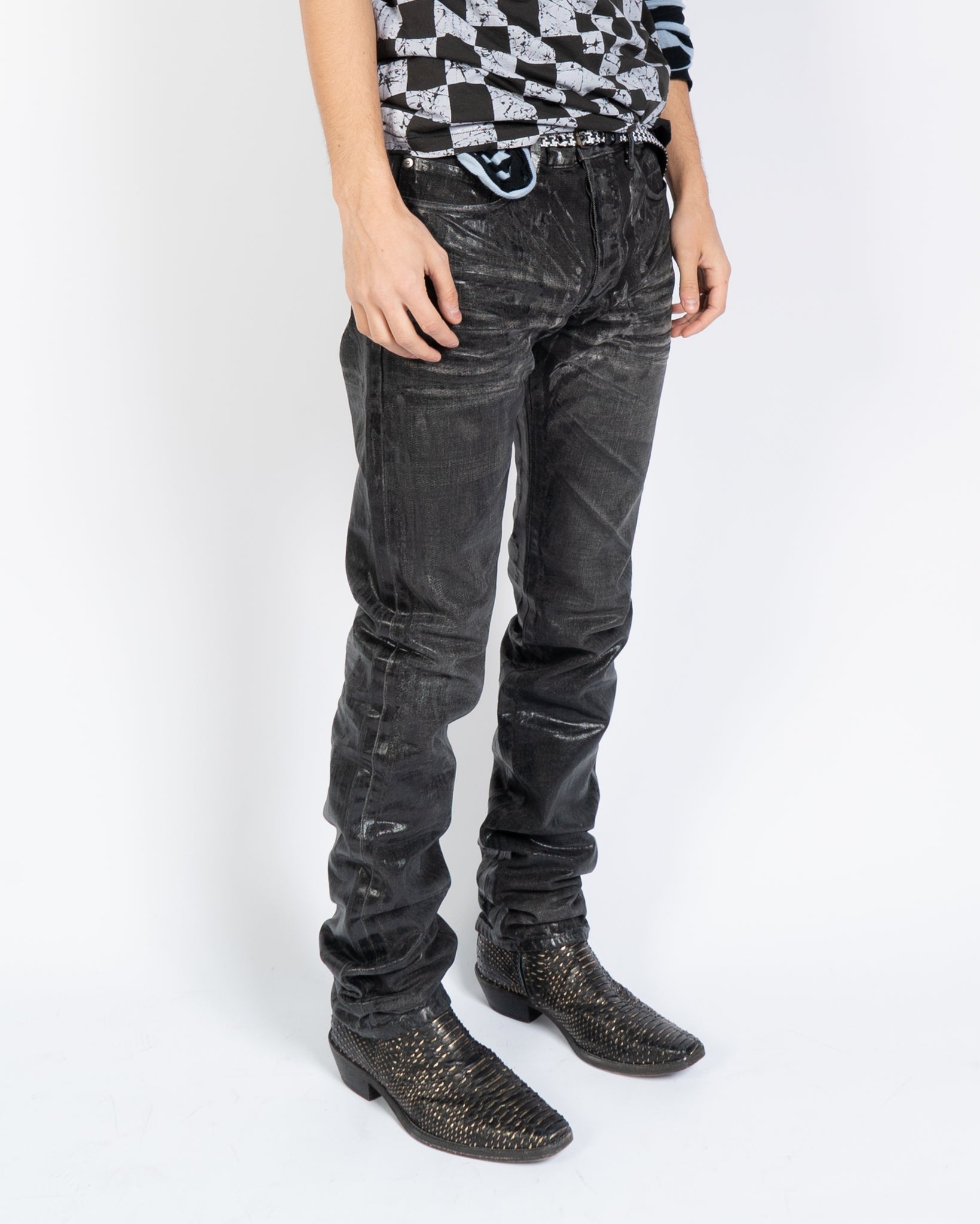 ZD38-1 Oil Black Stretch Wax Denim Jeans - DOT Made