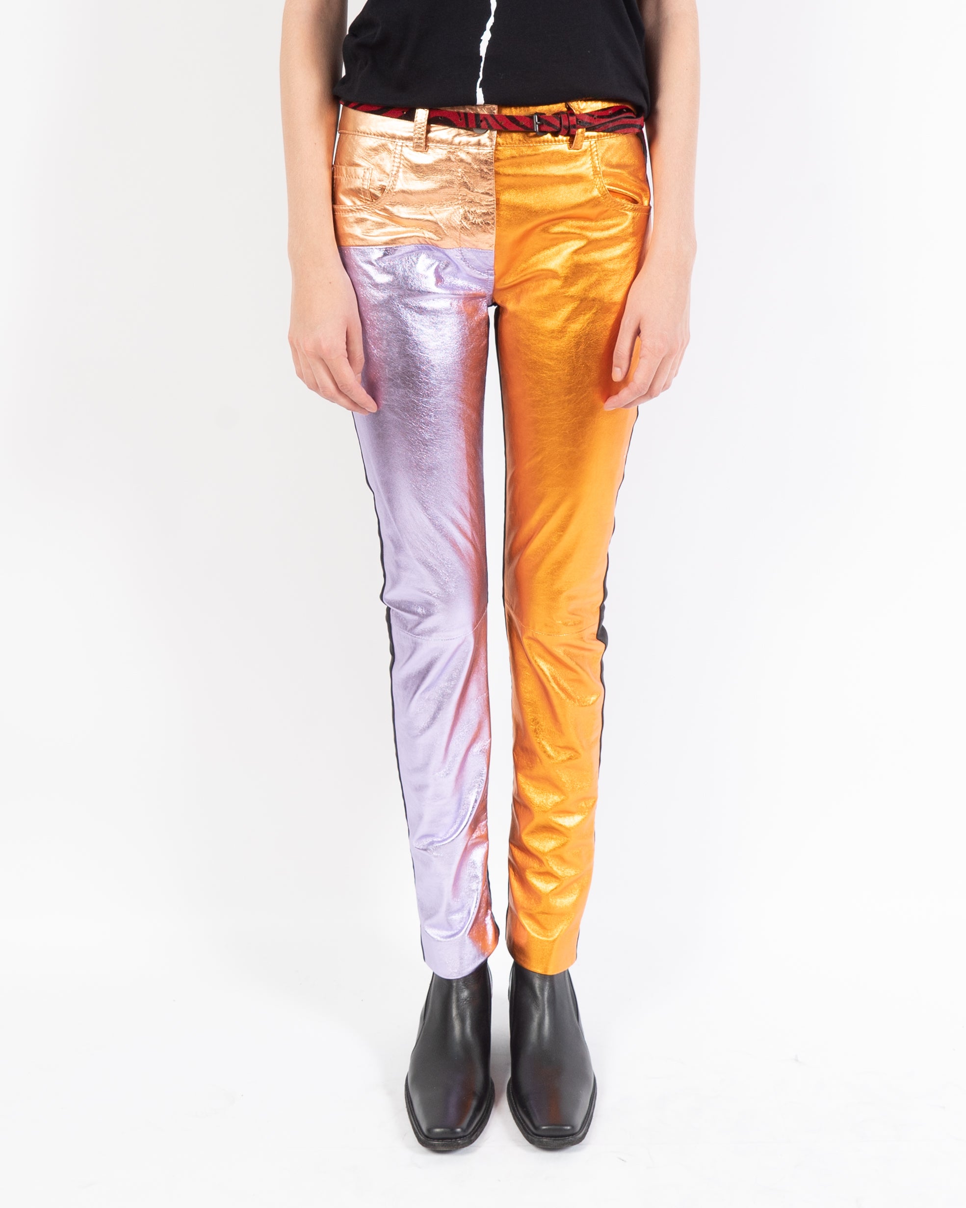 SS17 Tricolor Leather Skinny Trousers