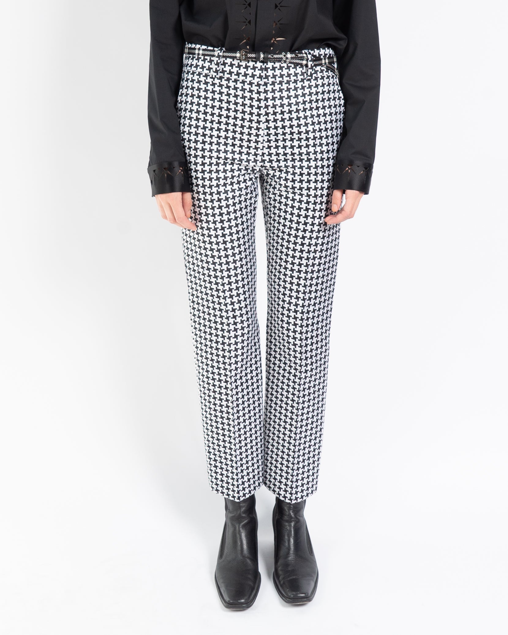 SS19 Black & White Houndstooth Silk Jacquard Trousers