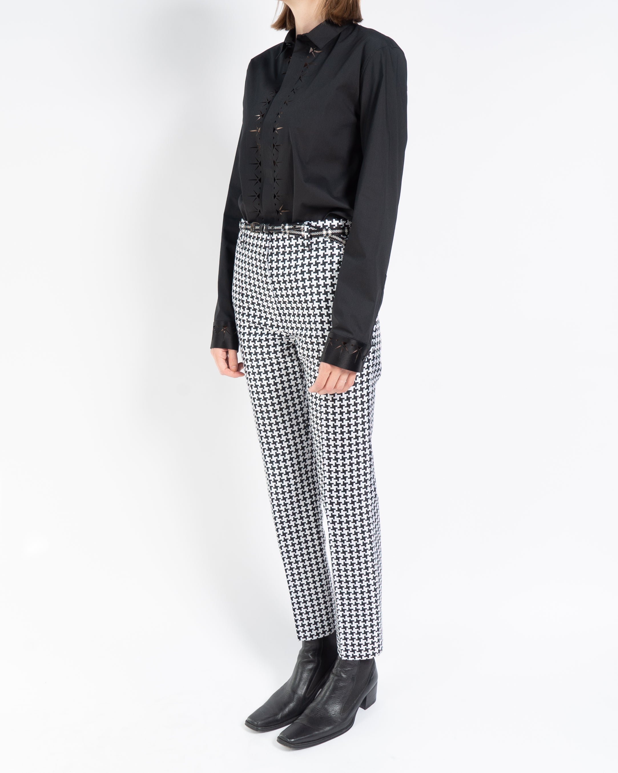 SS19 Black & White Houndstooth Silk Jacquard Trousers