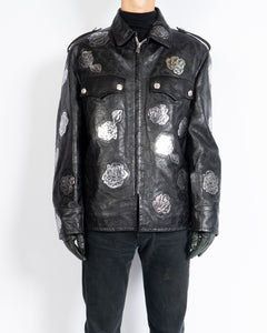 FW17 Rose Metal Appliqué Police Leather Jacket