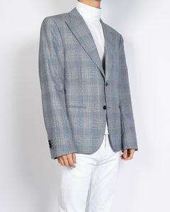 FW17 Grey Checked Pointed Collar Wool Blazer