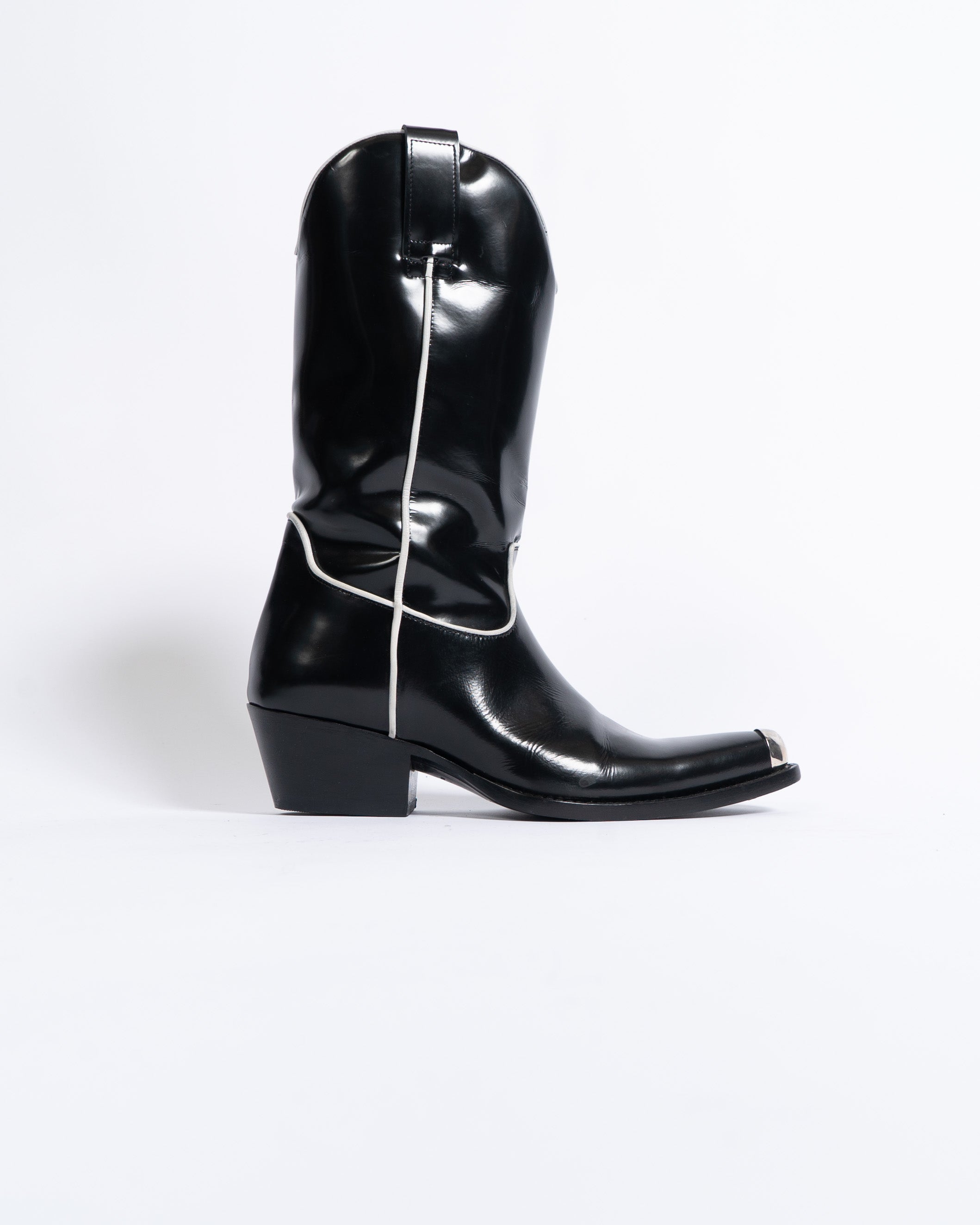 SS18 White Contrast Lines Cowboy Boots