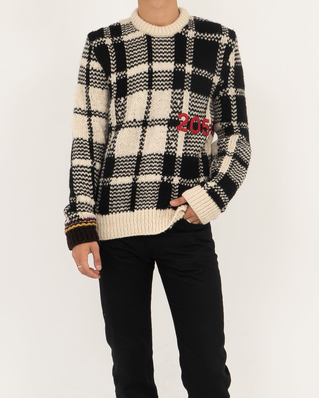 FW17 Logo Embroidered Checked Knit