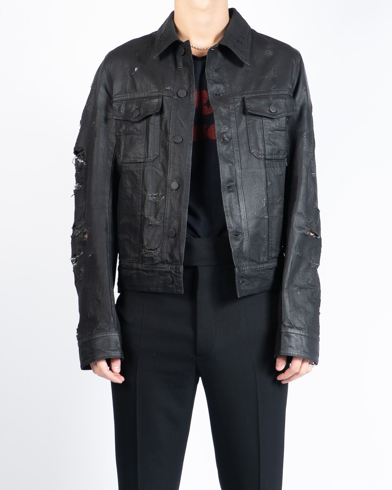 Ss04 SS04 Strip Distressed Waxed Denim Jacket – Backyardarchive