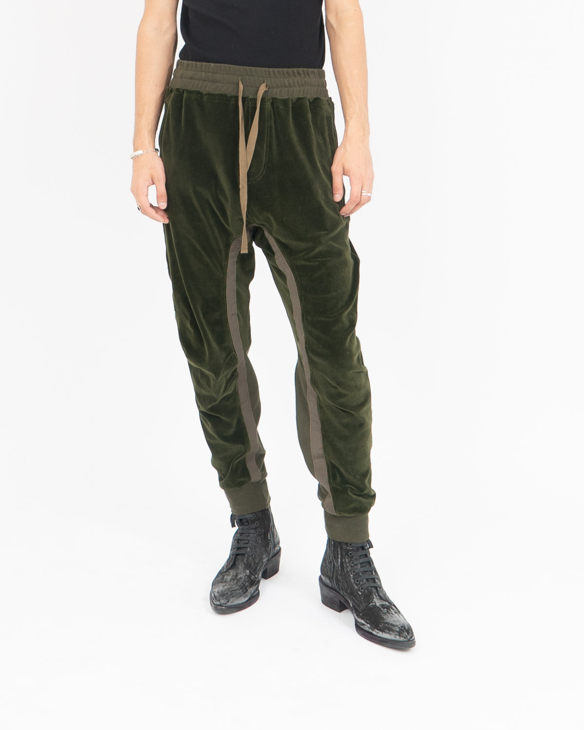 SS20 Dark Green Velvet Moonshape Jogger