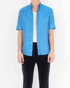 SS17 Blue Inside Out Silk Jacquard Short Sleeve Shirt