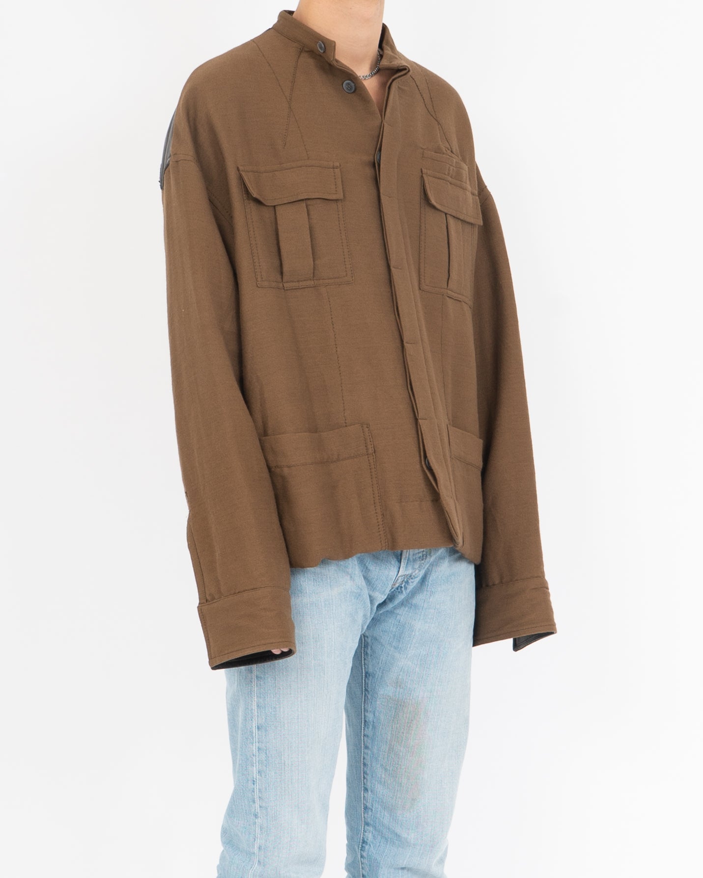 FW17 Quilted Mandarin Collar Brown Wool Shirt Jacket