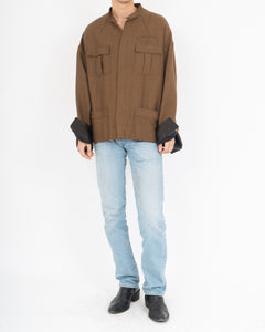 FW17 Quilted Mandarin Collar Brown Wool Shirt Jacket