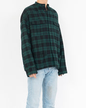 Load image into Gallery viewer, FW17 Quilted Mandarin Collar Green Checked Shirt Velvet Patch