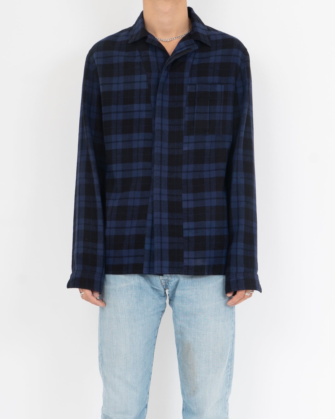 FW17 Pointed Collar Checked Blue Flannel Shirt