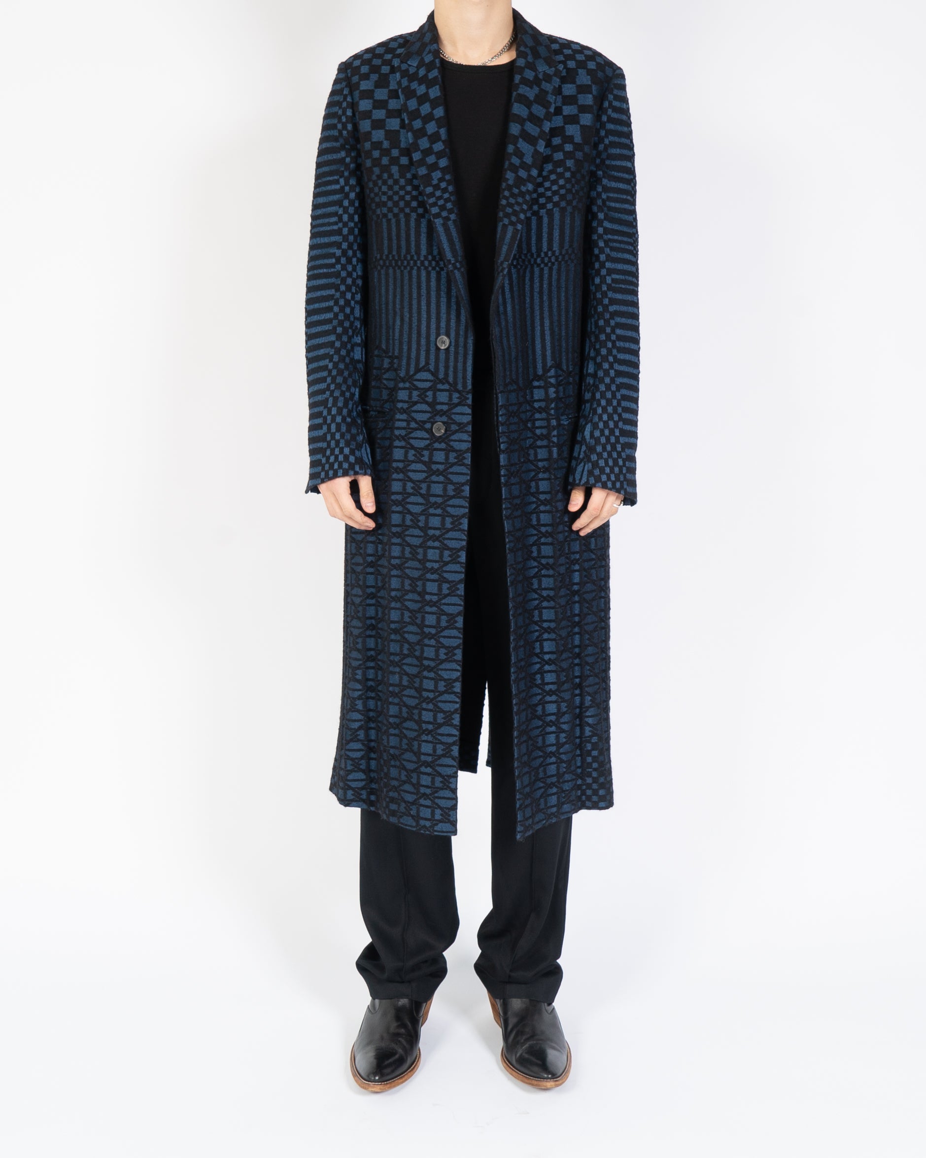 FW14 Blue Geometric Jacquard Coat