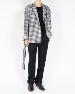 SS19 Black & White Belted Silk Kimono Blazer