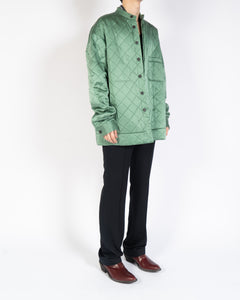 FW20 Green Satin Quilted Overshirt with Embroidery