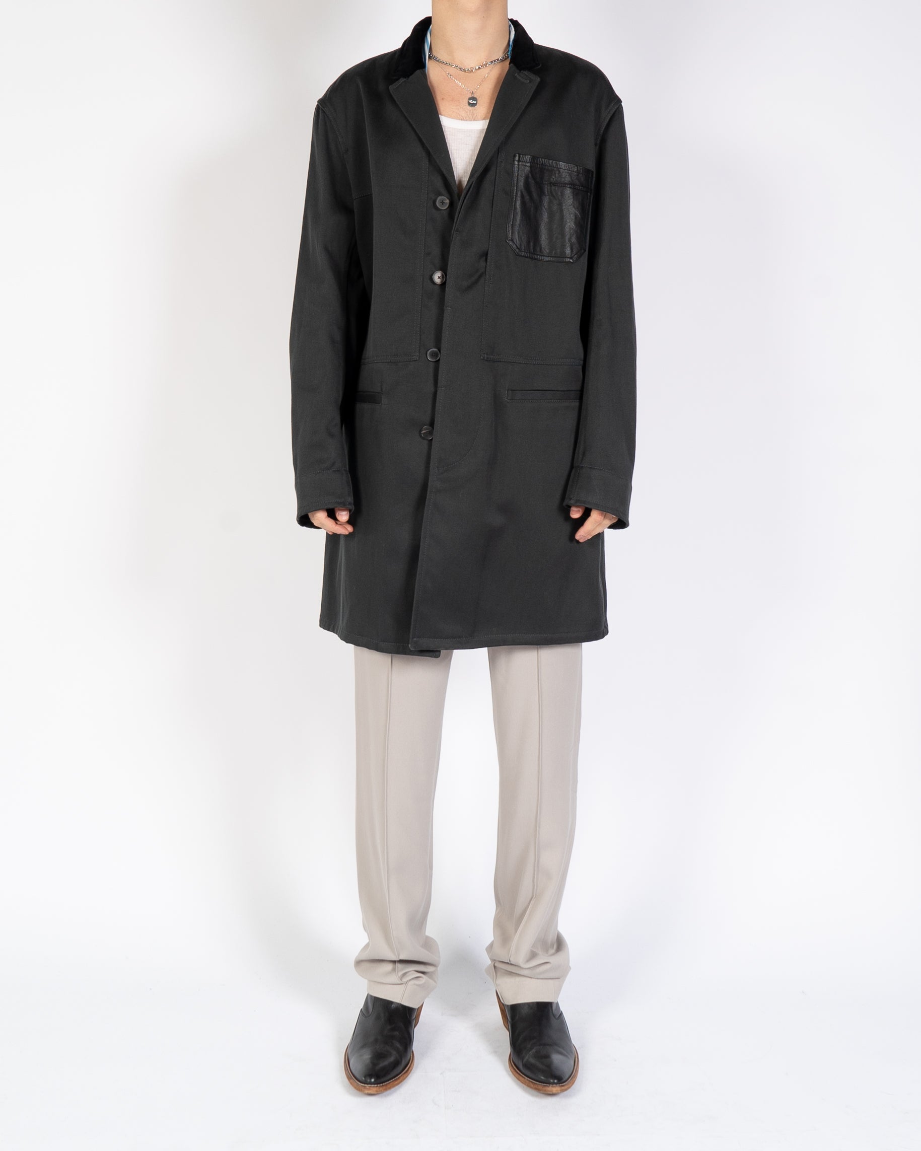 FW19 Grey Workwear Coat with Leather Pocket