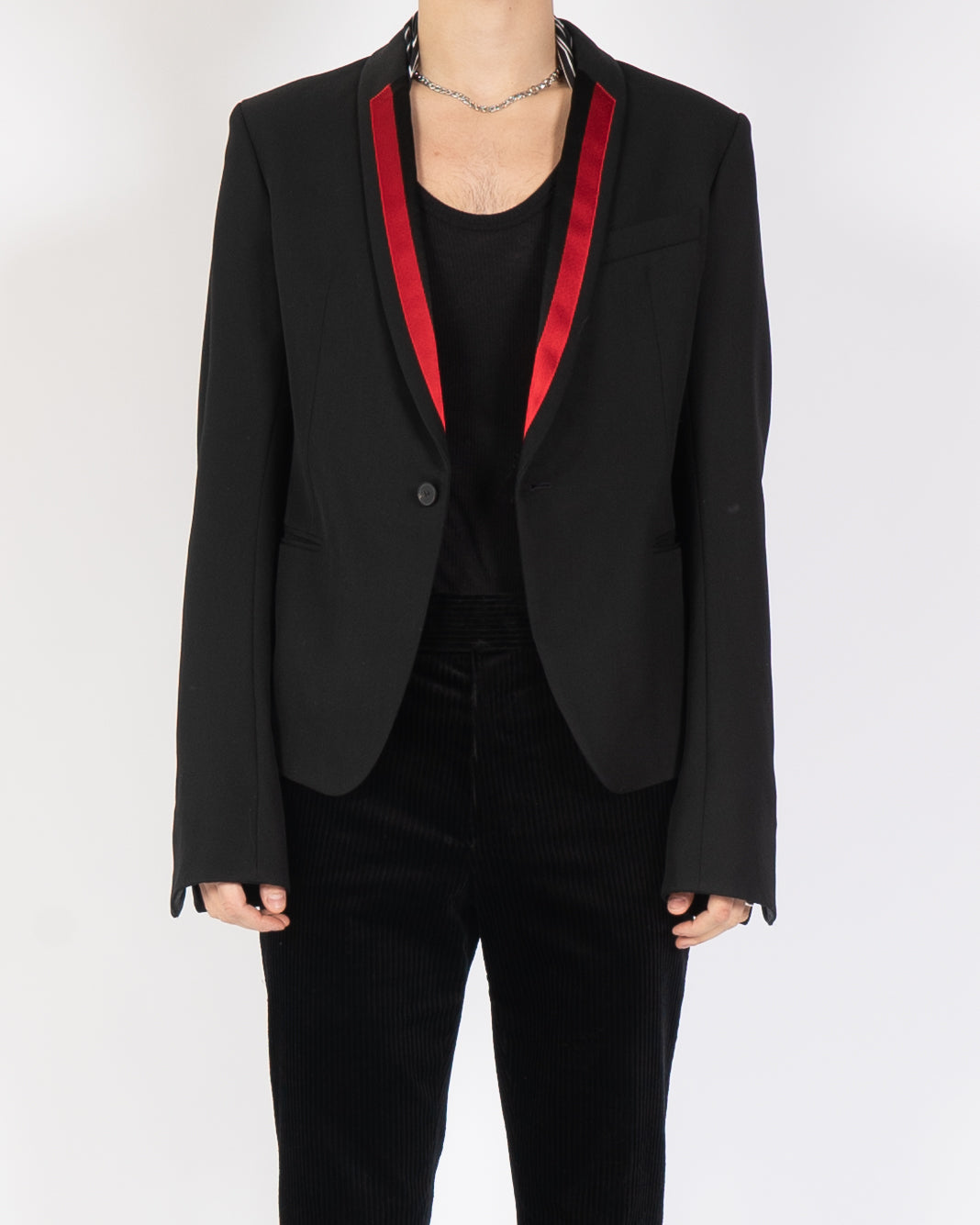 SS17 Cropped Blazer with Red Satin Lapel