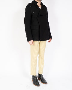 FW18 Black Curved Button Overcoat