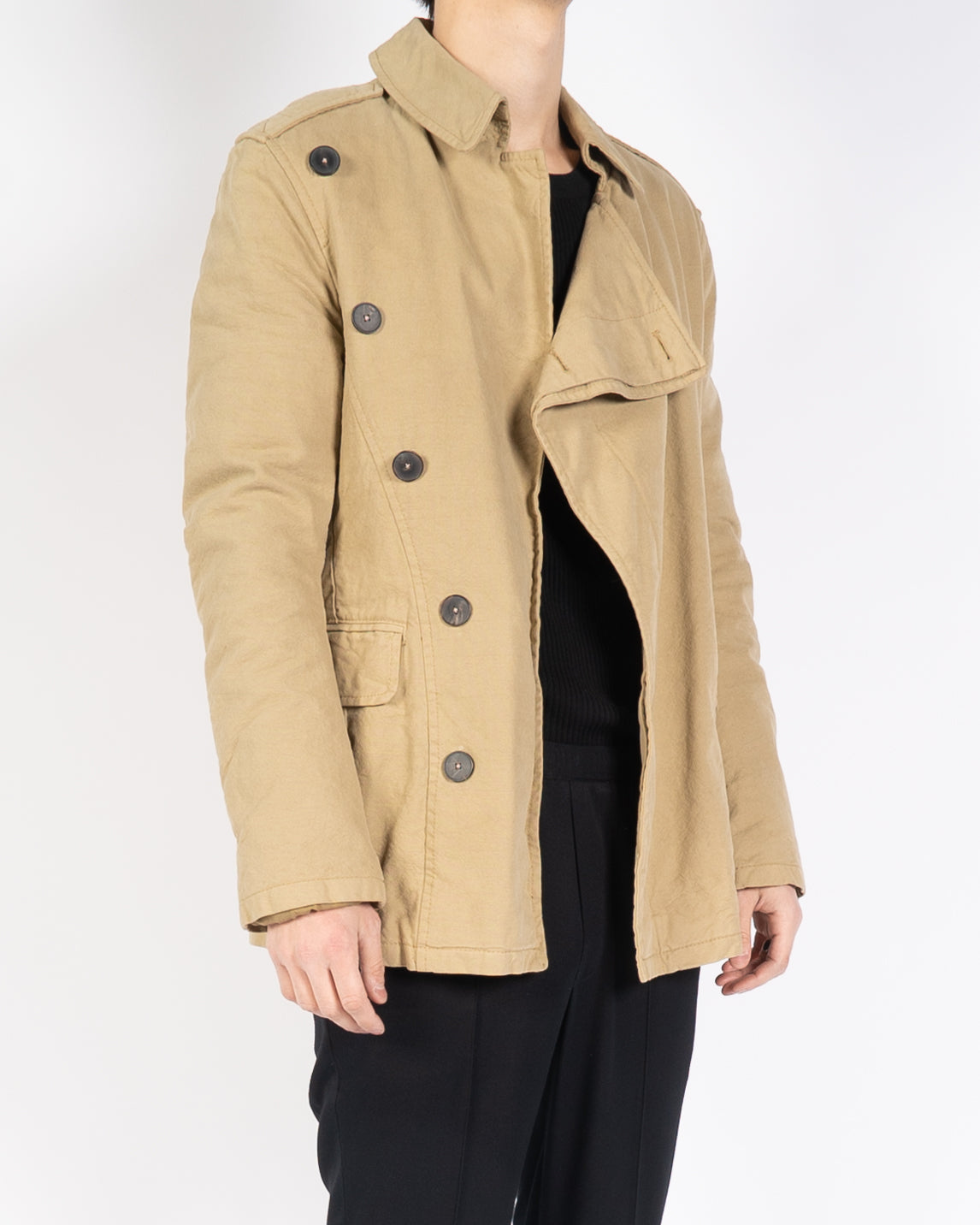 FW18 Beige Wool Curved Button Closure Coat