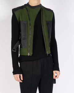 SS20 Green/Black Cotton & Leather Waist-Coat