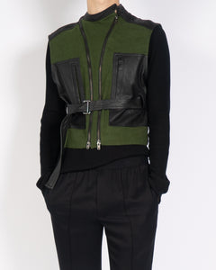 SS20 Green/Black Cotton & Leather Waist-Coat