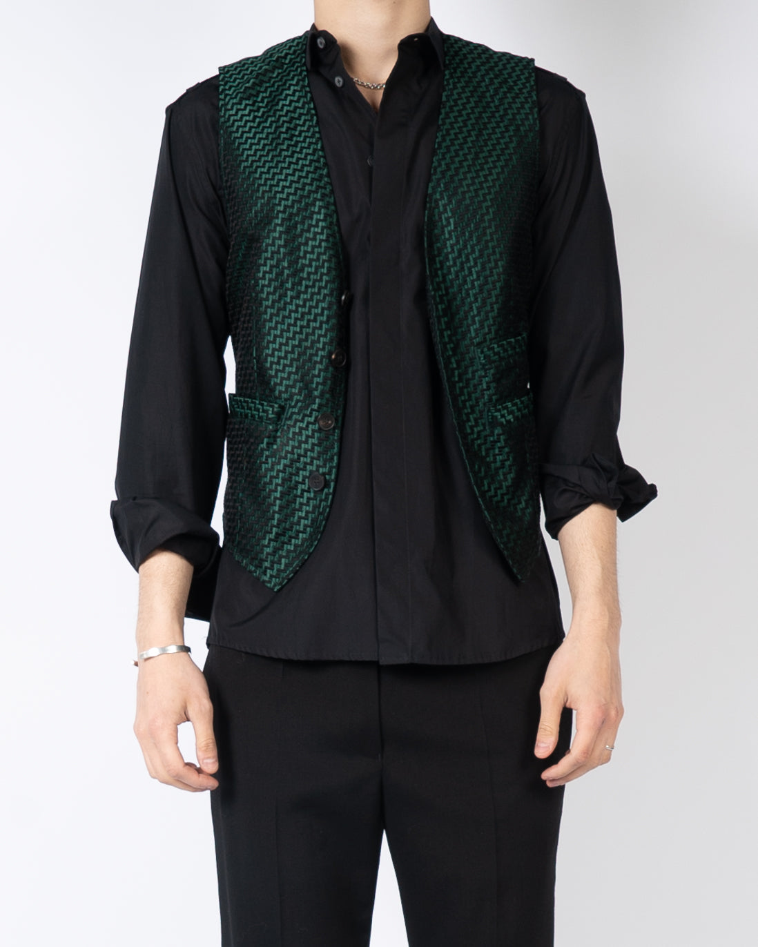 SS17 Gaudi Green Silk Jacquard Waistcoat