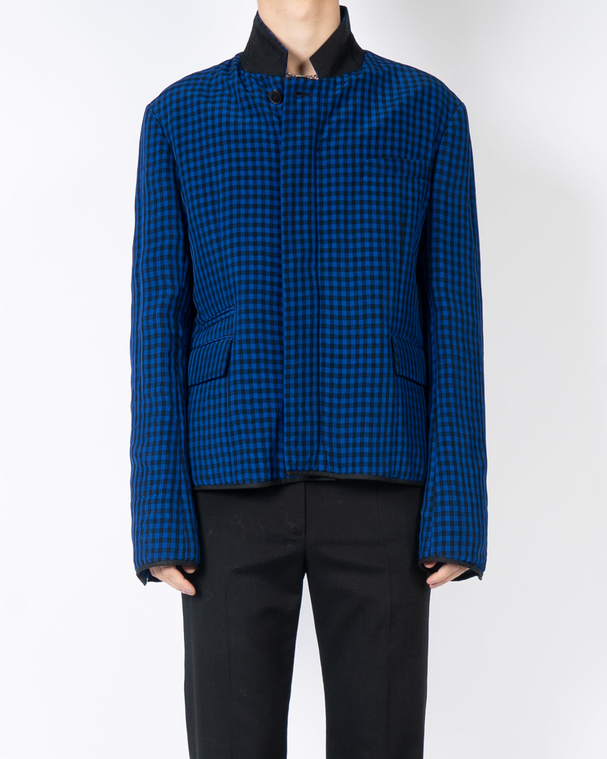 SS19 Checked Blue Padded Silk Jacket
