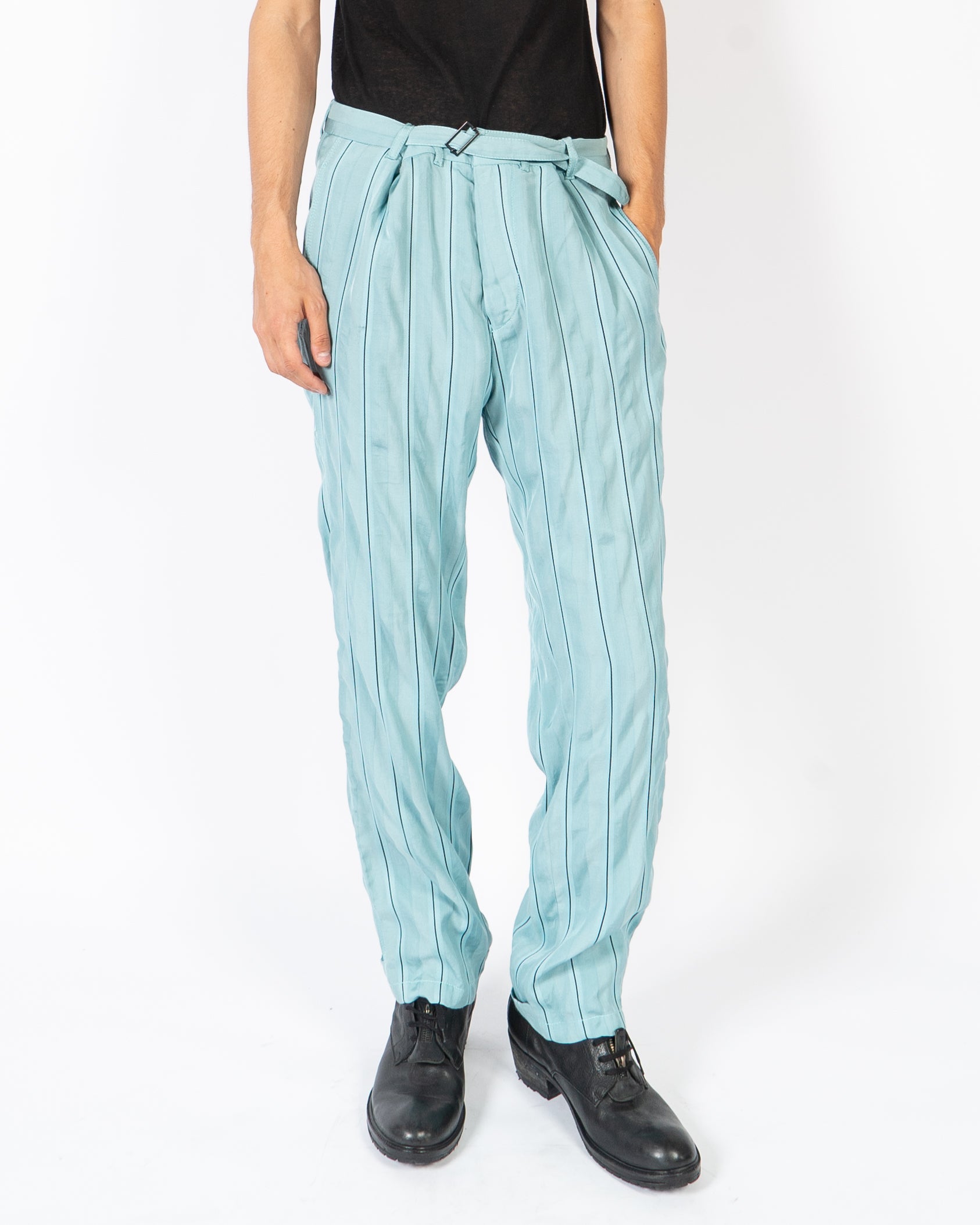 SS18 Light Blue Striped Belted Trousers