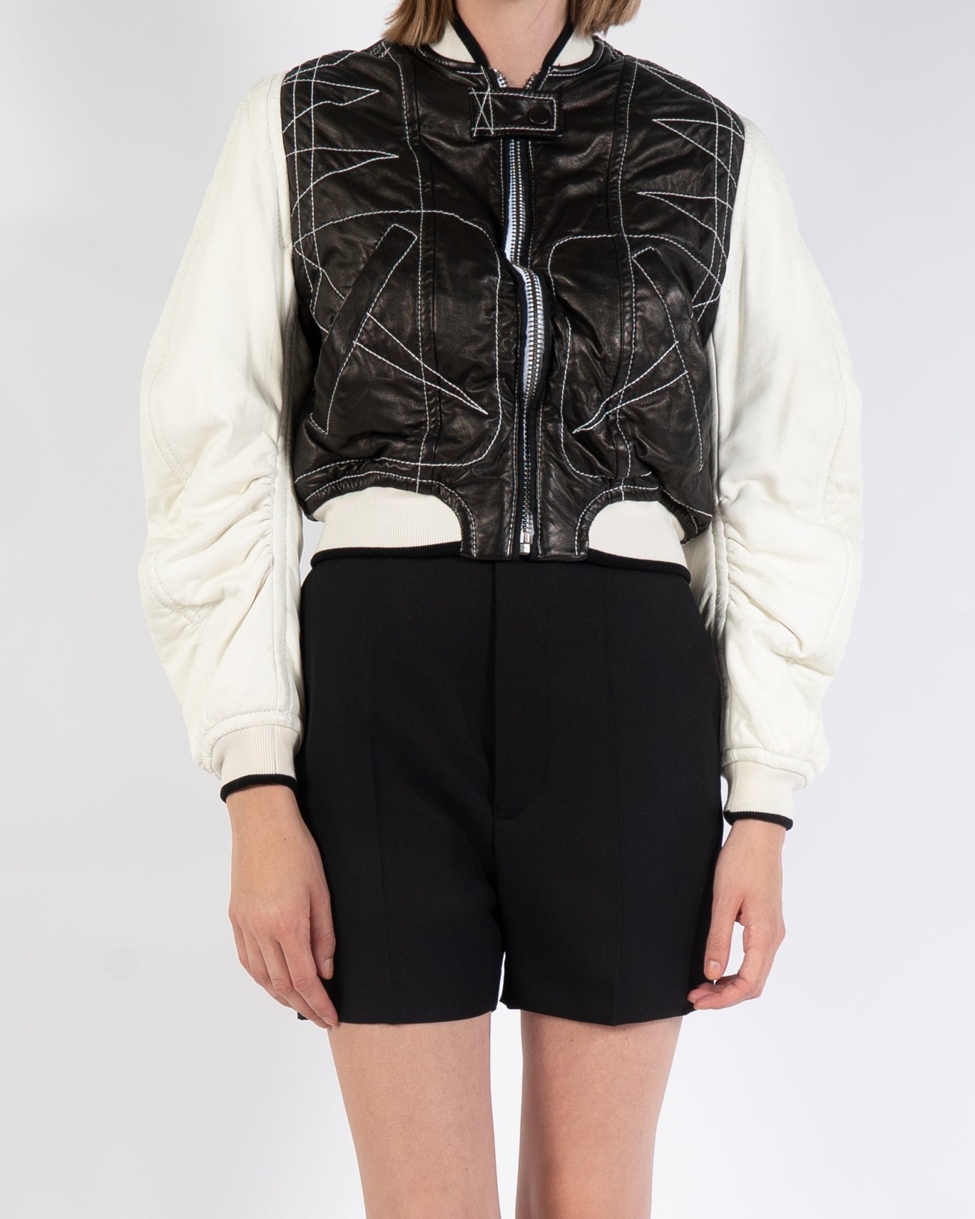 SS18 Bicolor Leather Bomber Jacket