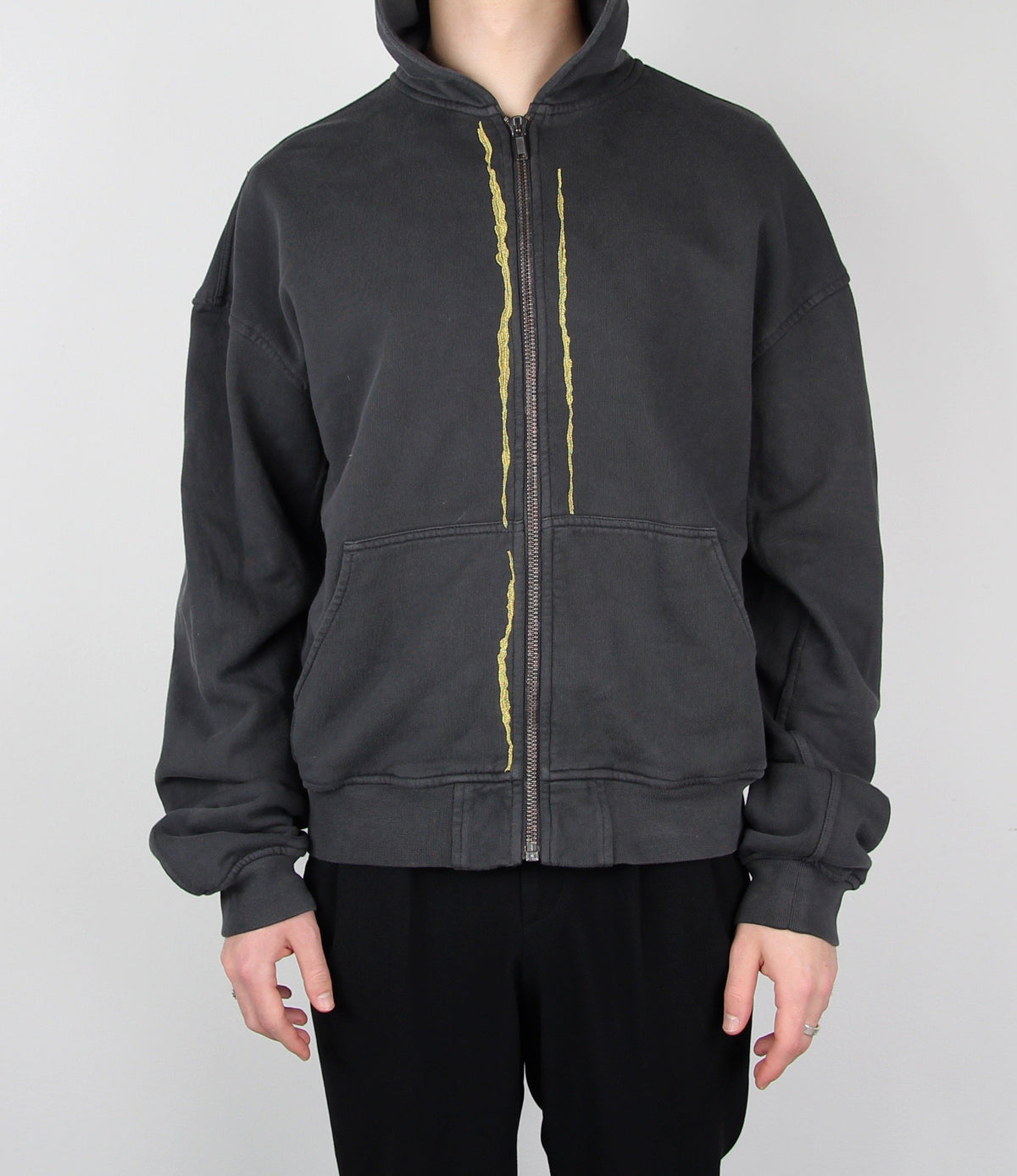 Grey Embroidered Zip-Hoodie – Backyardarchive