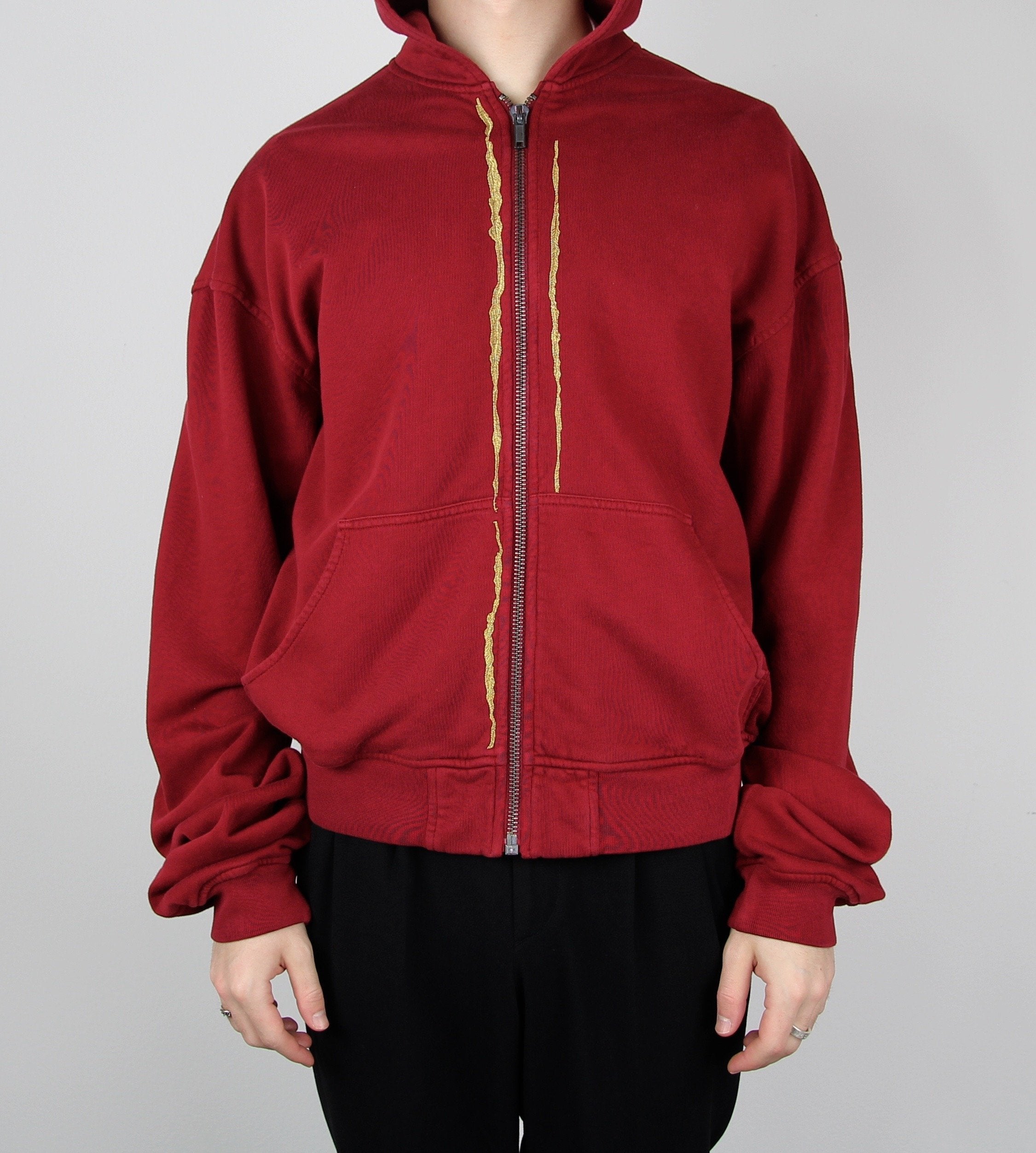 Red Embroidered Runway Zip-Hoodie