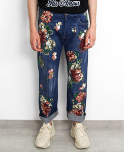 Floral Painted Cropped Denim