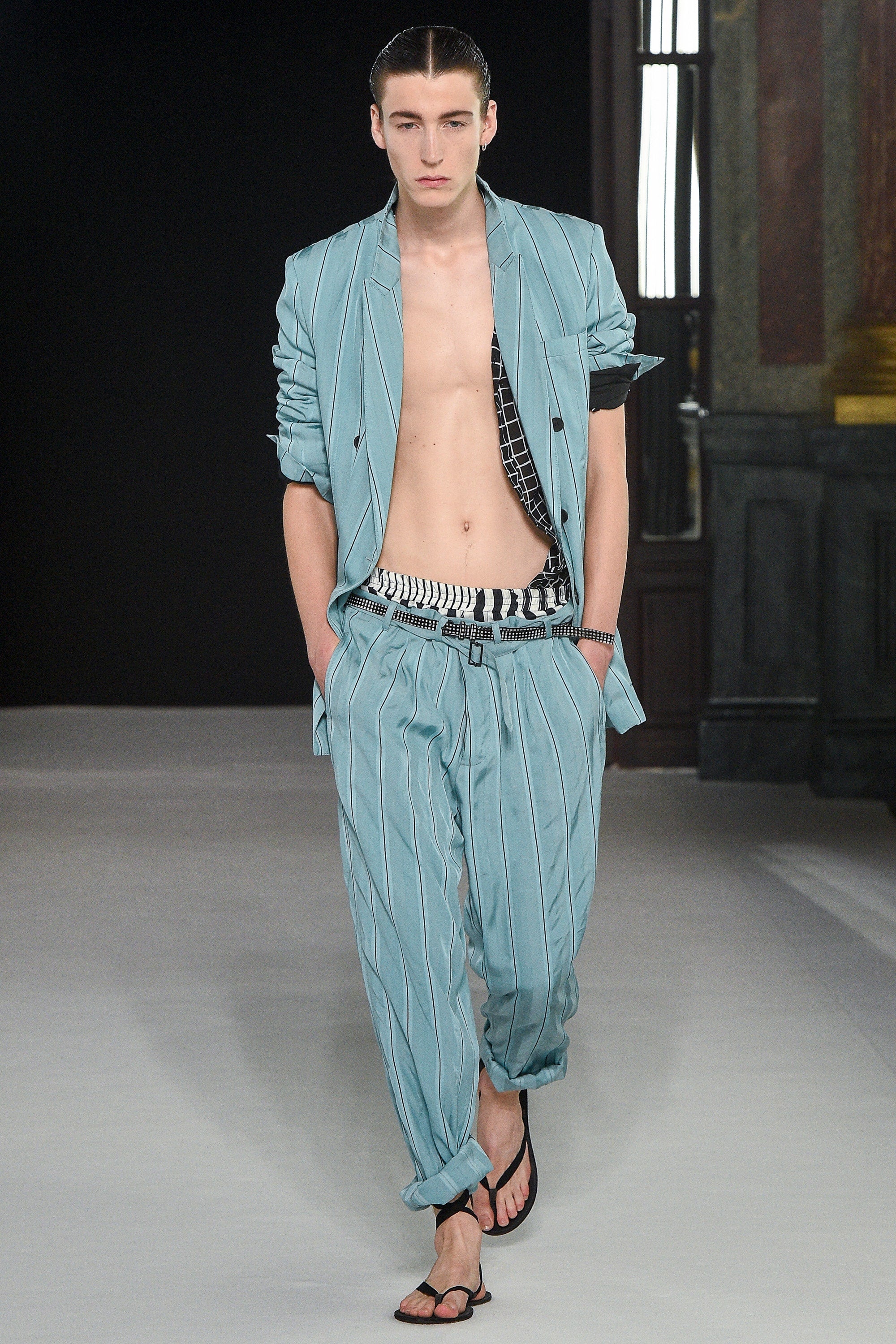 SS18 Light Blue Striped Belted Trousers