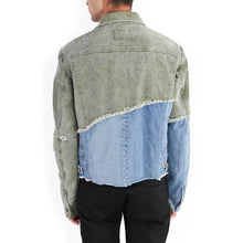 Load image into Gallery viewer, Split Distressed Army Denim Jacket