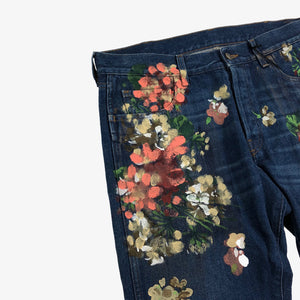 Floral Painted Cropped Denim