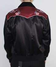 Load image into Gallery viewer, Rose Embroidered Satin Bomber