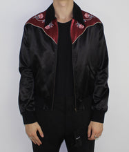 Load image into Gallery viewer, Rose Embroidered Satin Bomber